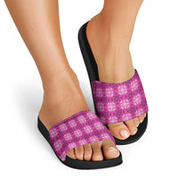 Pink Hawaiian Quilt Slide Sandals Hawaii Pineapple Monstera Palaka Motifs LT14 - Polynesian Pride
