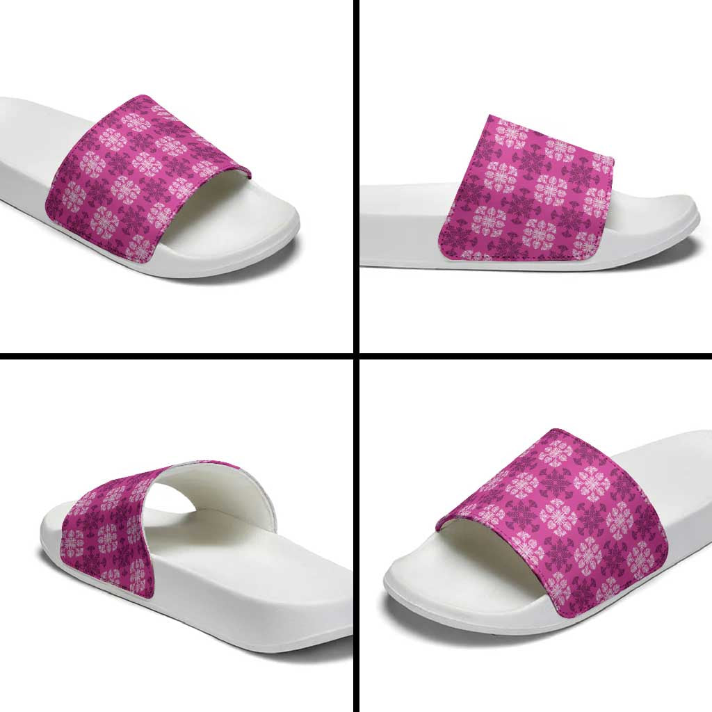 Pink Hawaiian Quilt Slide Sandals Hawaii Pineapple Monstera Palaka Motifs LT14 - Polynesian Pride