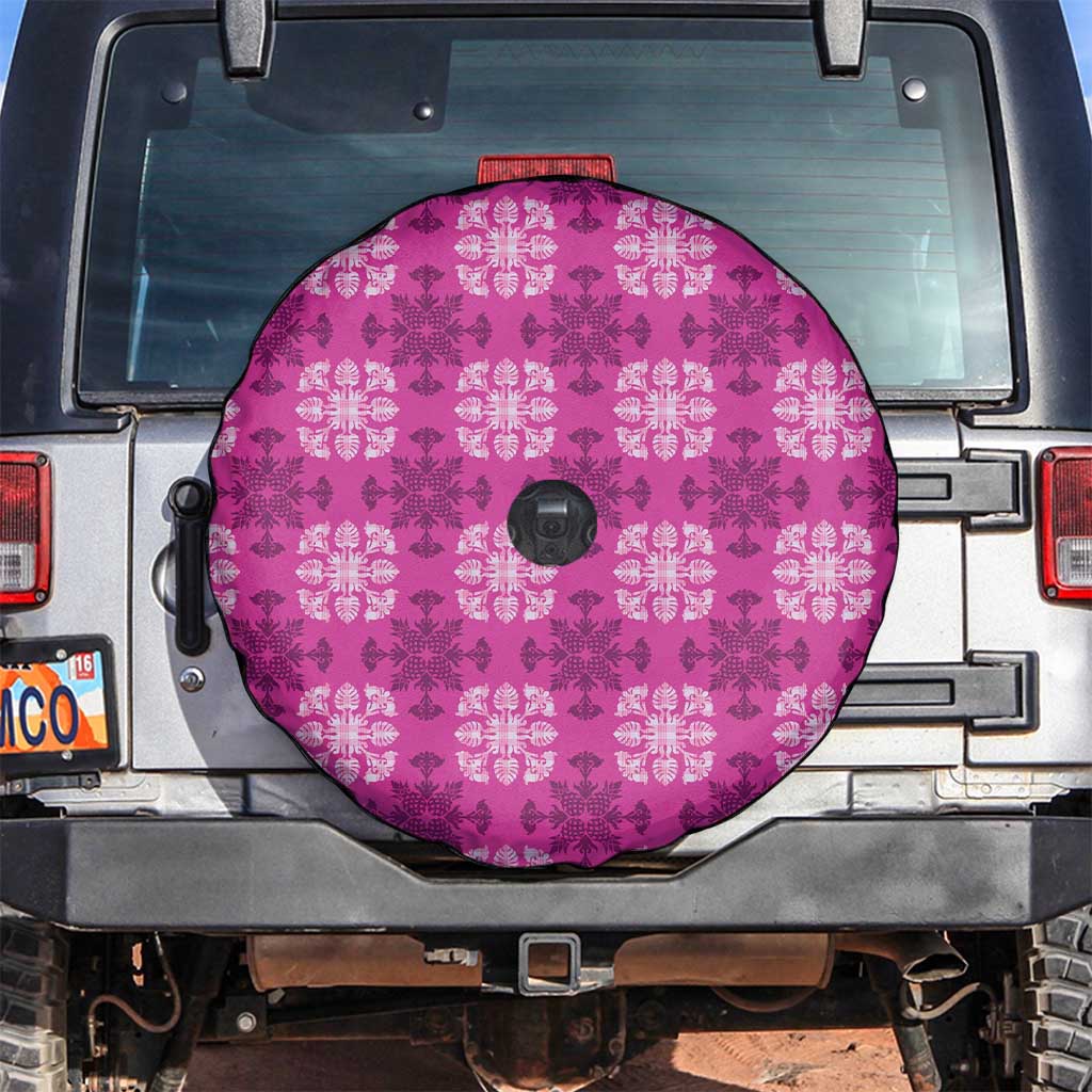 Pink Hawaiian Quilt Spare Tire Cover Hawaii Pineapple Monstera Palaka Motifs - Polynesian Pride