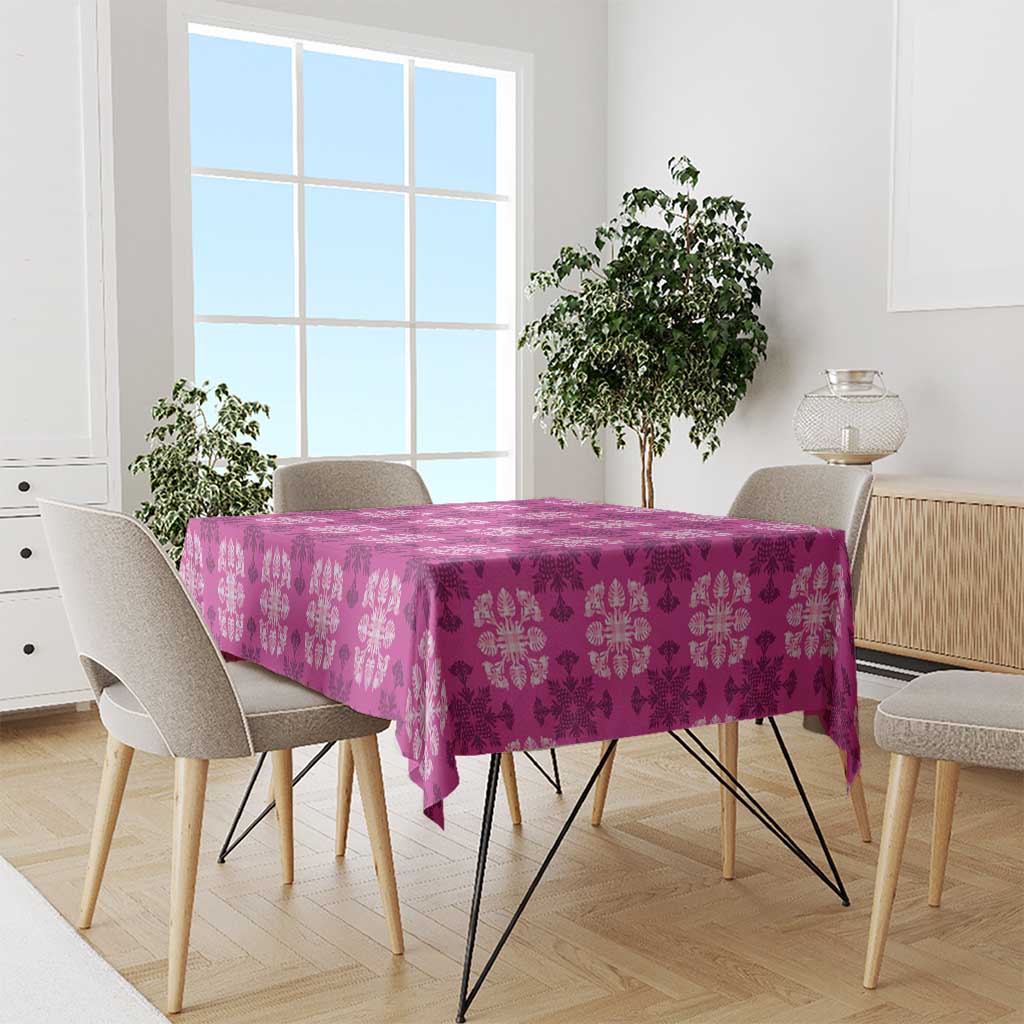 Pink Hawaiian Quilt Tablecloth Hawaii Pineapple Monstera Palaka Motifs - Polynesian Pride