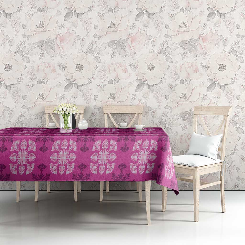 Pink Hawaiian Quilt Tablecloth Hawaii Pineapple Monstera Palaka Motifs - Polynesian Pride