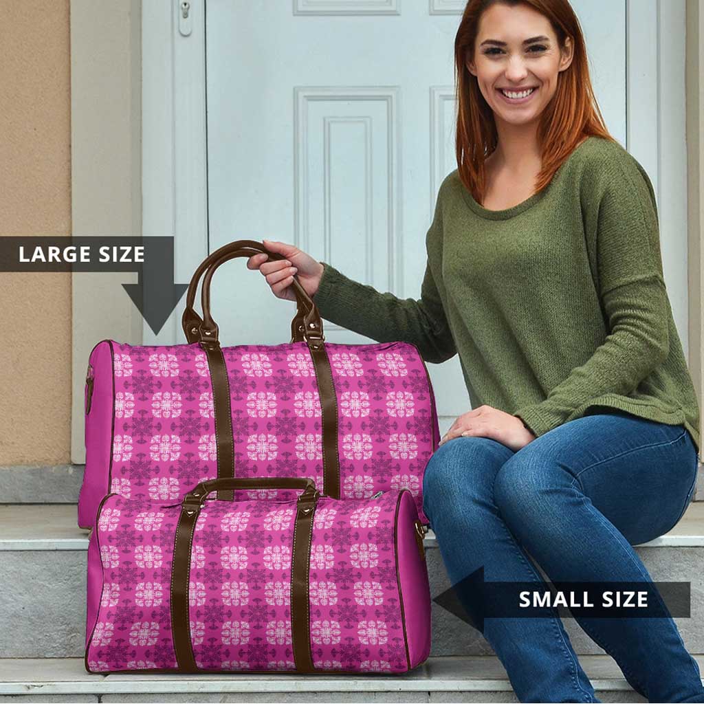 Pink Hawaiian Quilt Travel Bag Hawaii Pineapple Monstera Palaka Motifs - Polynesian Pride