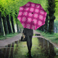 Pink Hawaiian Quilt Umbrella Hawaii Pineapple Monstera Palaka Motifs - Polynesian Pride