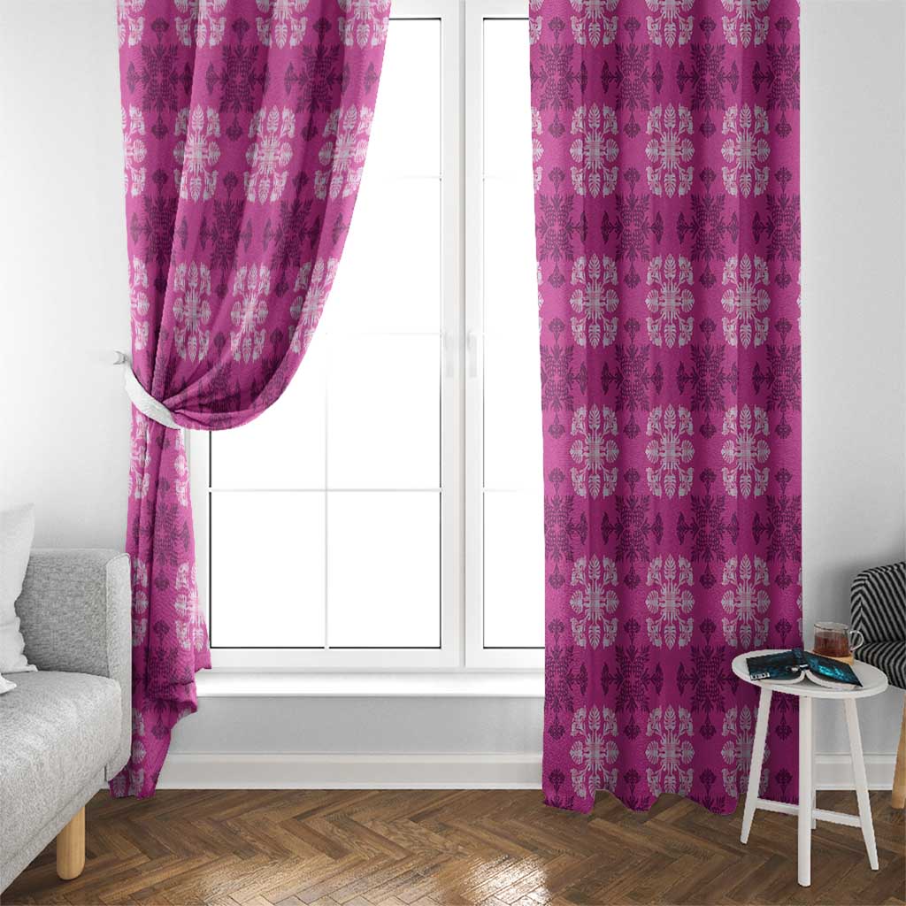 Pink Hawaiian Quilt Window Curtain Hawaii Pineapple Monstera Palaka Motifs - Polynesian Pride