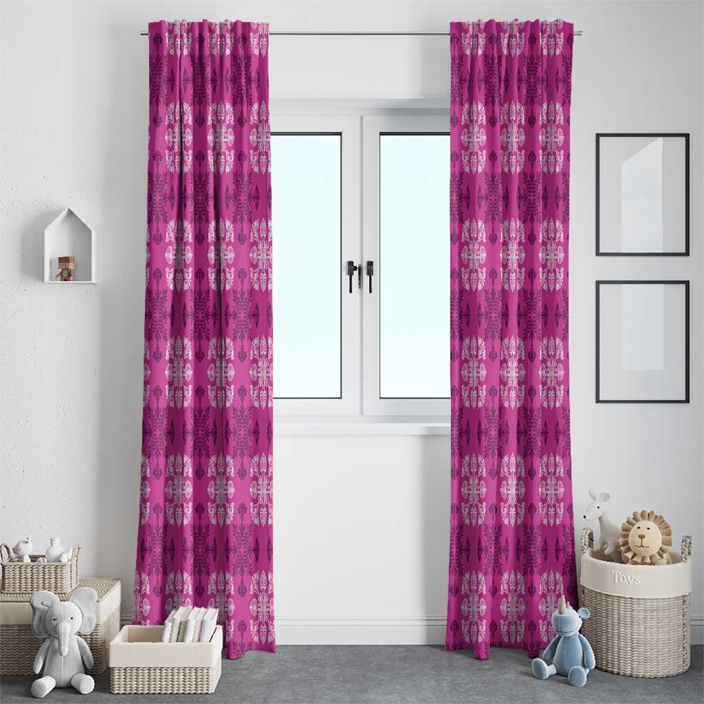 Pink Hawaiian Quilt Window Curtain Hawaii Pineapple Monstera Palaka Motifs - Polynesian Pride
