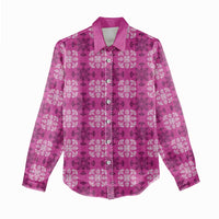 Pink Hawaiian Quilt Women Casual Shirt Hawaii Pineapple Monstera Palaka Motifs - Polynesian Pride