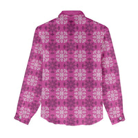 Pink Hawaiian Quilt Women Casual Shirt Hawaii Pineapple Monstera Palaka Motifs - Polynesian Pride