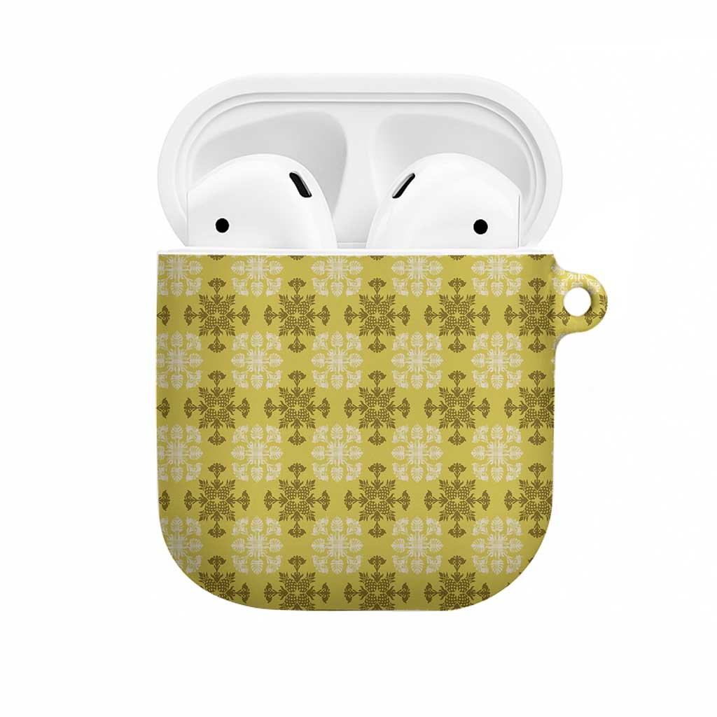 Yellow Hawaiian Quilt AirPods Case Hawaii Pineapple Monstera Palaka Motifs - Polynesian Pride