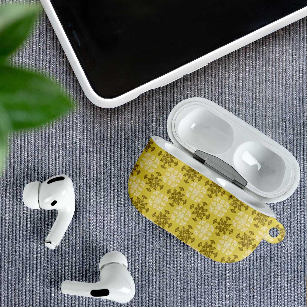 Yellow Hawaiian Quilt AirPods Case Hawaii Pineapple Monstera Palaka Motifs - Polynesian Pride