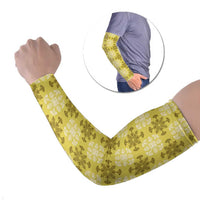 Yellow Hawaiian Quilt Arm Sleeves Hawaii Pineapple Monstera Palaka Motifs - Polynesian Pride