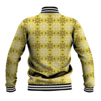 Yellow Hawaiian Quilt Baseball Jacket Hawaii Pineapple Monstera Palaka Motifs - Polynesian Pride