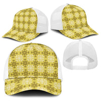 Yellow Hawaiian Quilt Baseball Net Cap Hawaii Pineapple Monstera Palaka Motifs - Polynesian Pride