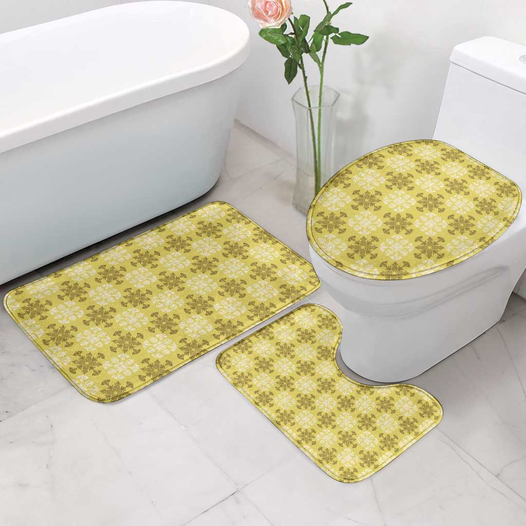 Yellow Hawaiian Quilt Bathroom Set Hawaii Pineapple Monstera Palaka Motifs - Polynesian Pride
