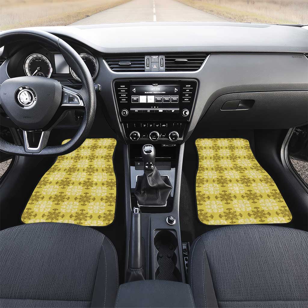Yellow Hawaiian Quilt Car Mats Hawaii Pineapple Monstera Palaka Motifs - Polynesian Pride