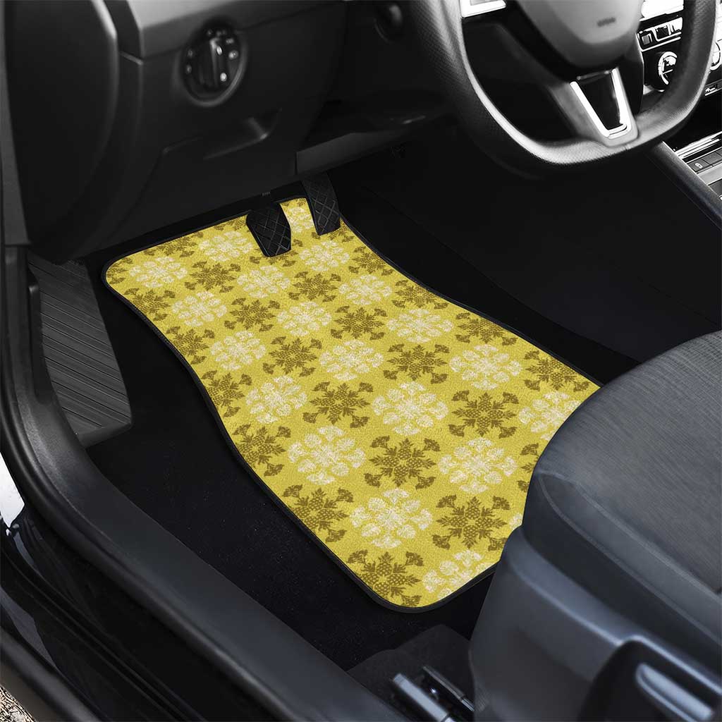 Yellow Hawaiian Quilt Car Mats Hawaii Pineapple Monstera Palaka Motifs - Polynesian Pride
