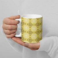 Yellow Hawaiian Quilt Ceramic Mug Hawaii Pineapple Monstera Palaka Motifs - Polynesian Pride