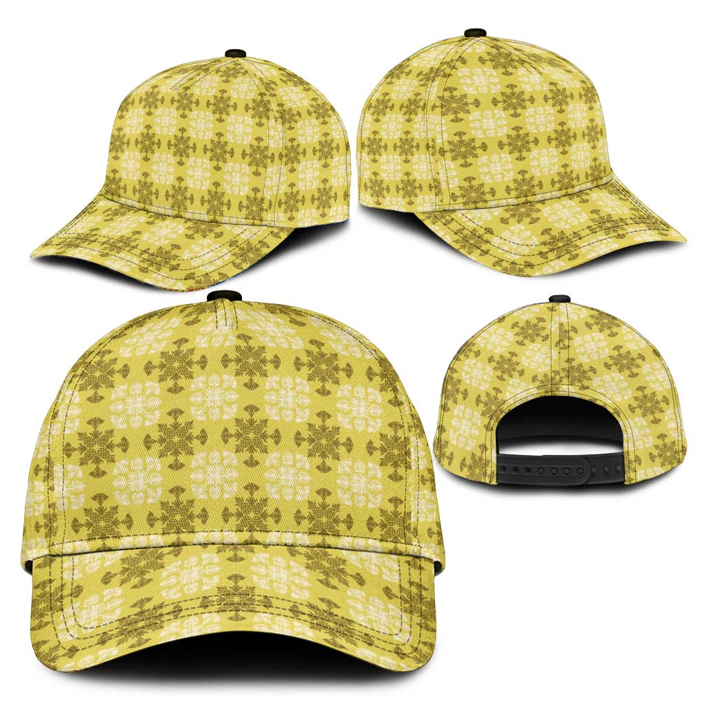 Yellow Hawaiian Quilt Classic Cap Hawaii Pineapple Monstera Palaka Motifs - Polynesian Pride