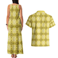 Yellow Hawaiian Quilt Couples Matching Tank Maxi Dress and Hawaiian Shirt Hawaii Pineapple Monstera Palaka Motifs LT14 - Polynesian Pride