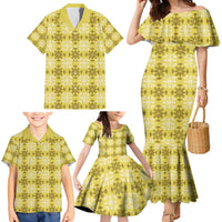 Yellow Hawaiian Quilt Family Matching Mermaid Dress and Hawaiian Shirt Hawaii Pineapple Monstera Palaka Motifs LT14 - Polynesian Pride