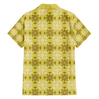 Yellow Hawaiian Quilt Family Matching Off The Shoulder Long Sleeve Dress and Hawaiian Shirt Hawaii Pineapple Monstera Palaka Motifs LT14 - Polynesian Pride
