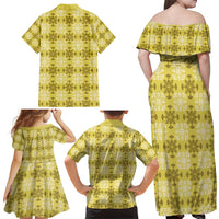 Yellow Hawaiian Quilt Family Matching Off Shoulder Maxi Dress and Hawaiian Shirt Hawaii Pineapple Monstera Palaka Motifs LT14 - Polynesian Pride