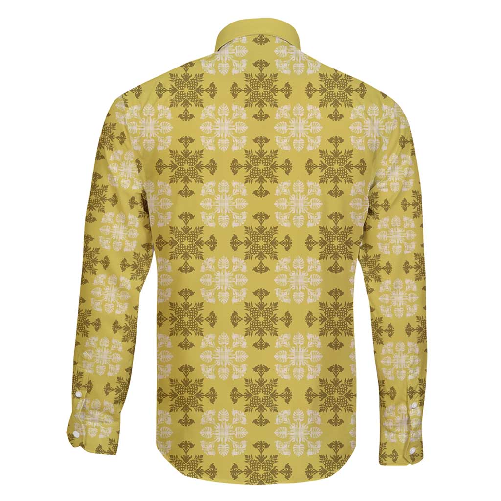 Yellow Hawaiian Quilt Family Matching Off Shoulder Maxi Dress and Hawaiian Shirt Hawaii Pineapple Monstera Palaka Motifs LT14 - Polynesian Pride