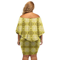 Yellow Hawaiian Quilt Family Matching Off Shoulder Short Dress and Hawaiian Shirt Hawaii Pineapple Monstera Palaka Motifs LT14 - Polynesian Pride