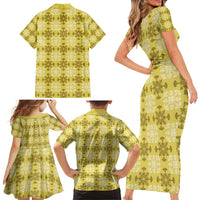 Yellow Hawaiian Quilt Family Matching Short Sleeve Bodycon Dress and Hawaiian Shirt Hawaii Pineapple Monstera Palaka Motifs LT14 - Polynesian Pride