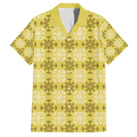 Yellow Hawaiian Quilt Family Matching Tank Maxi Dress and Hawaiian Shirt Hawaii Pineapple Monstera Palaka Motifs LT14 Dad's Shirt - Short Sleeve Yellow - Polynesian Pride