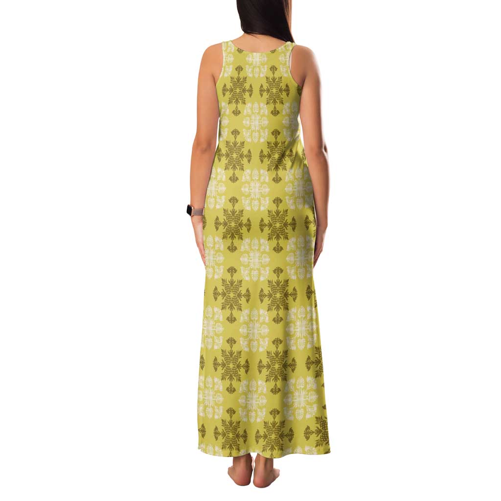 Yellow Hawaiian Quilt Family Matching Tank Maxi Dress and Hawaiian Shirt Hawaii Pineapple Monstera Palaka Motifs LT14 - Polynesian Pride