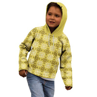 Yellow Hawaiian Quilt Kid Hoodie Hawaii Pineapple Monstera Palaka Motifs - Polynesian Pride