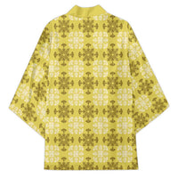 Yellow Hawaiian Quilt Kimono Hawaii Pineapple Monstera Palaka Motifs - Polynesian Pride