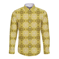 Yellow Hawaiian Quilt Long Sleeve Button Shirt Hawaii Pineapple Monstera Palaka Motifs LT14 Unisex Yellow - Polynesian Pride
