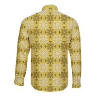 Yellow Hawaiian Quilt Long Sleeve Button Shirt Hawaii Pineapple Monstera Palaka Motifs LT14 - Polynesian Pride