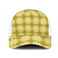 Yellow Hawaiian Quilt Mesh Trucker Cap Hawaii Pineapple Monstera Palaka Motifs - Polynesian Pride