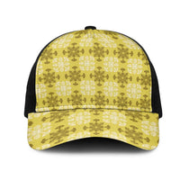 Yellow Hawaiian Quilt Mesh Trucker Cap Hawaii Pineapple Monstera Palaka Motifs - Polynesian Pride