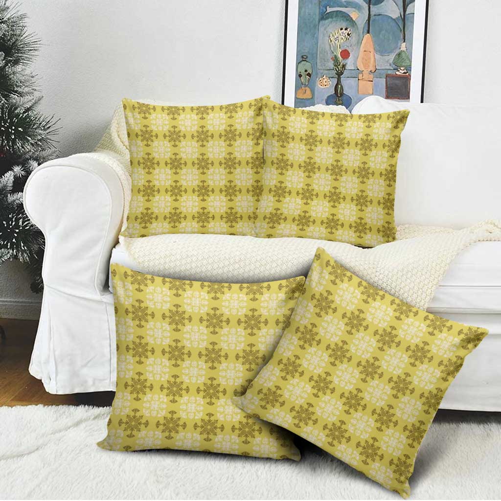 Yellow Hawaiian Quilt Pillow Cover Hawaii Pineapple Monstera Palaka Motifs - Polynesian Pride