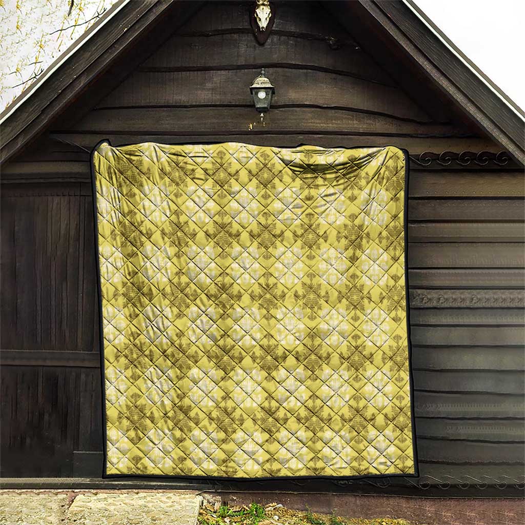 Yellow Hawaiian Quilt Quilt Hawaii Pineapple Monstera Palaka Motifs - Polynesian Pride