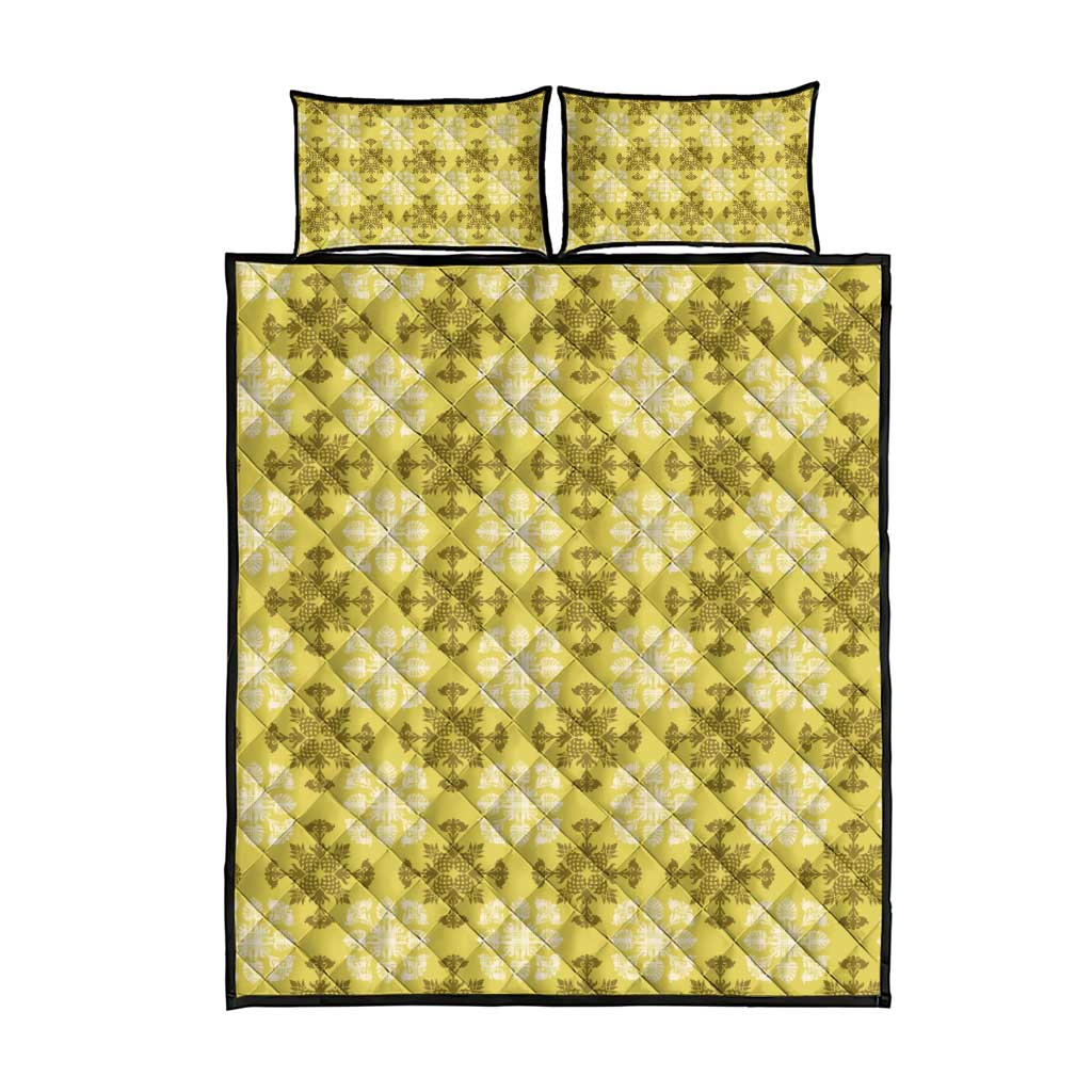 Yellow Hawaiian Quilt Quilt Bed Set Hawaii Pineapple Monstera Palaka Motifs LT14 - Polynesian Pride