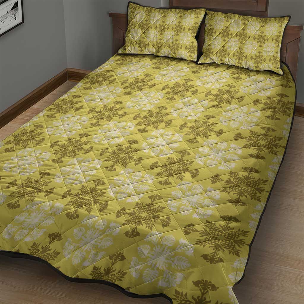 Yellow Hawaiian Quilt Quilt Bed Set Hawaii Pineapple Monstera Palaka Motifs LT14 - Polynesian Pride