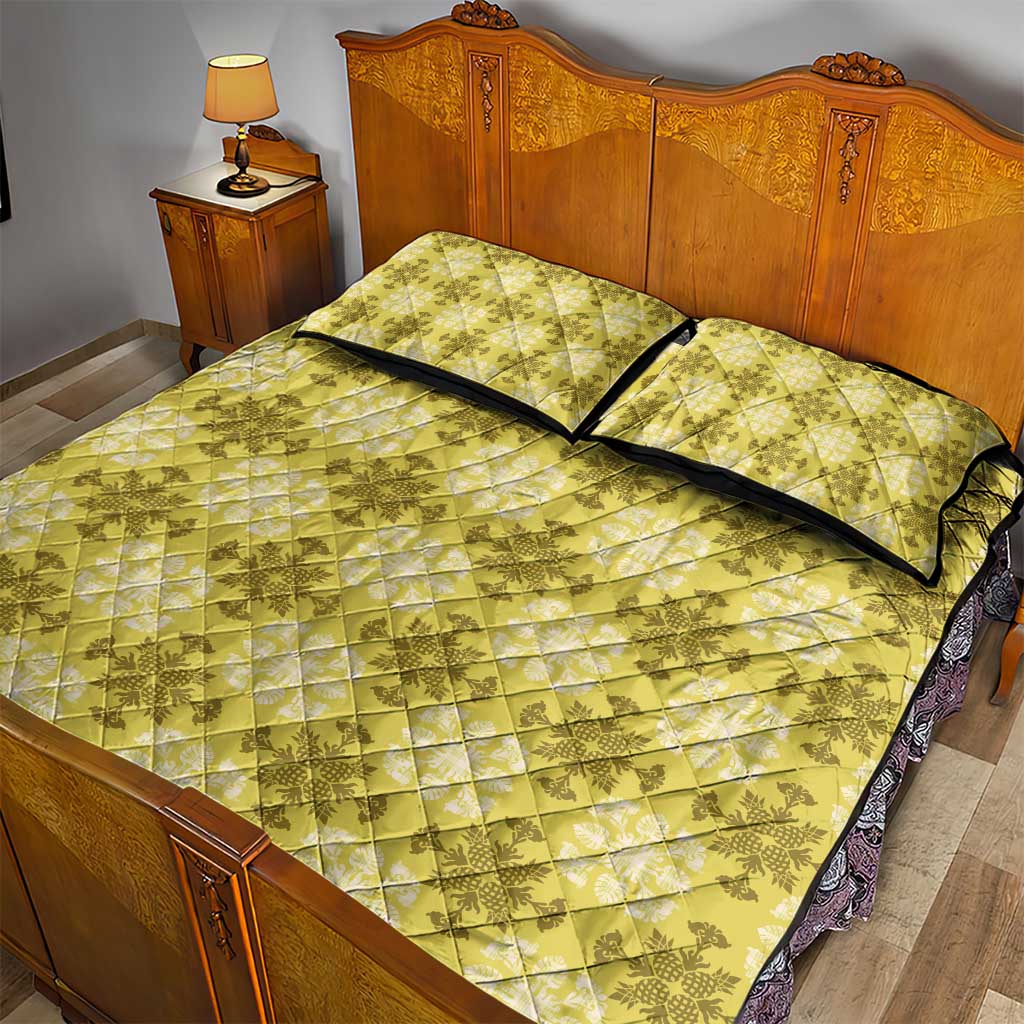Yellow Hawaiian Quilt Quilt Bed Set Hawaii Pineapple Monstera Palaka Motifs LT14 - Polynesian Pride