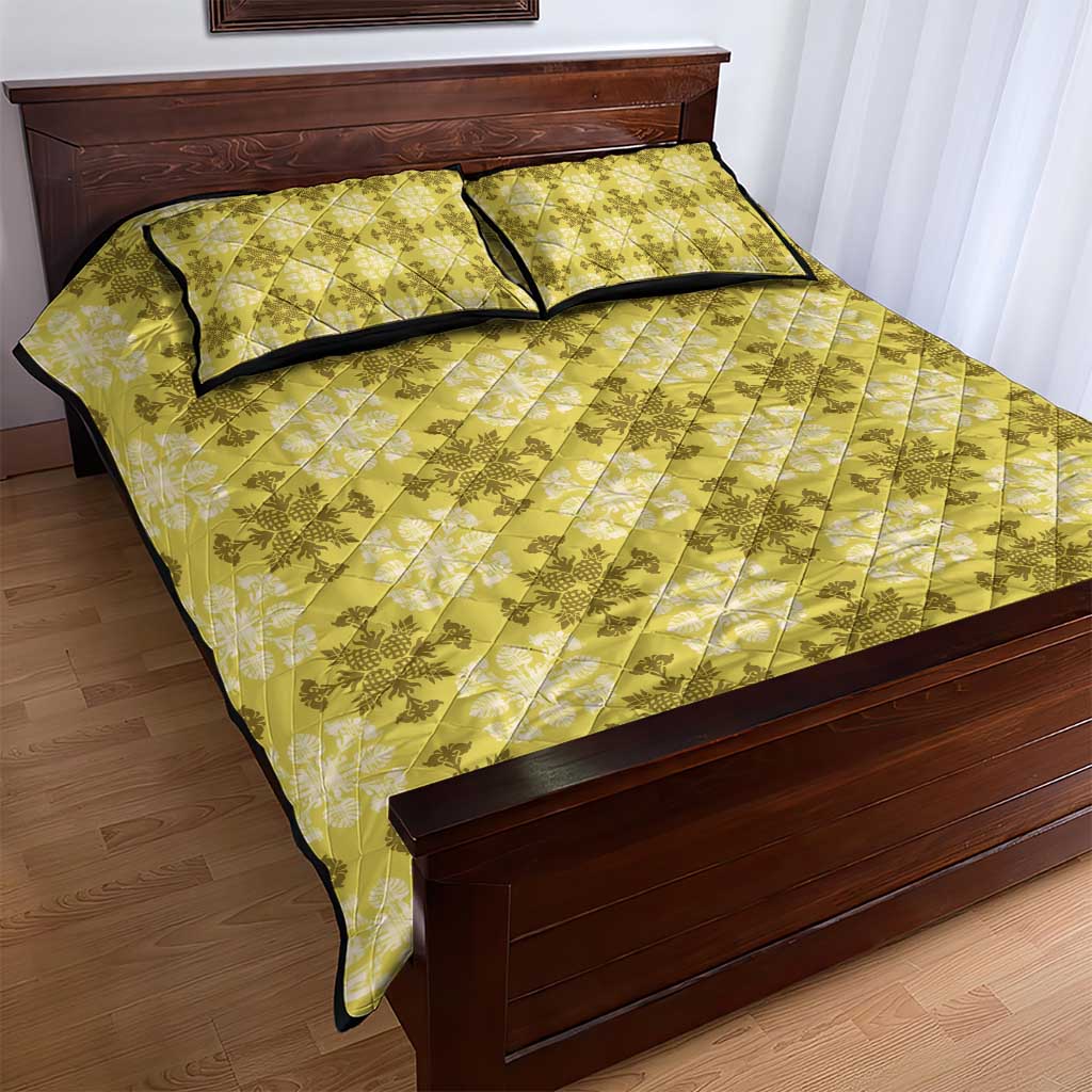 Yellow Hawaiian Quilt Quilt Bed Set Hawaii Pineapple Monstera Palaka Motifs LT14 - Polynesian Pride