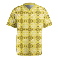 Yellow Hawaiian Quilt Rugby Jersey Hawaii Pineapple Monstera Palaka Motifs - Polynesian Pride