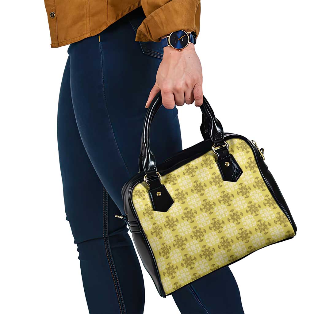 Yellow Hawaiian Quilt Shoulder Handbag Hawaii Pineapple Monstera Palaka Motifs - Polynesian Pride