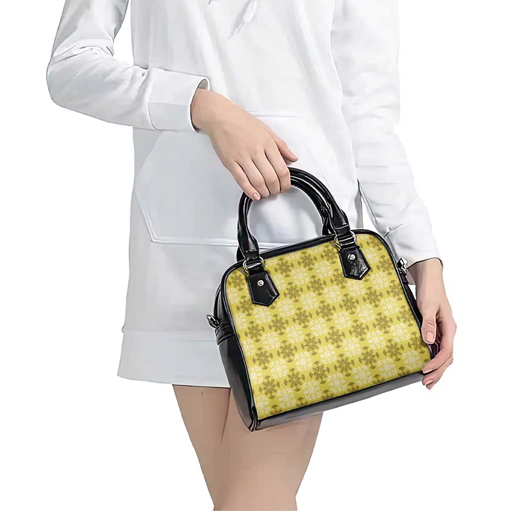 Yellow Hawaiian Quilt Shoulder Handbag Hawaii Pineapple Monstera Palaka Motifs - Polynesian Pride