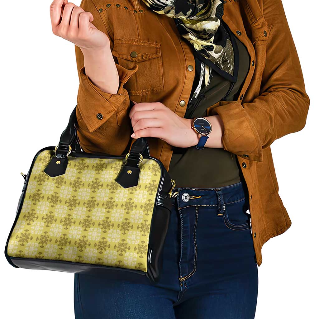 Yellow Hawaiian Quilt Shoulder Handbag Hawaii Pineapple Monstera Palaka Motifs - Polynesian Pride