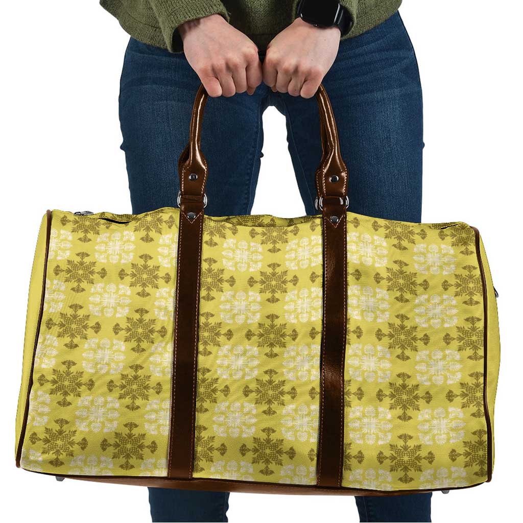 Yellow Hawaiian Quilt Travel Bag Hawaii Pineapple Monstera Palaka Motifs - Polynesian Pride