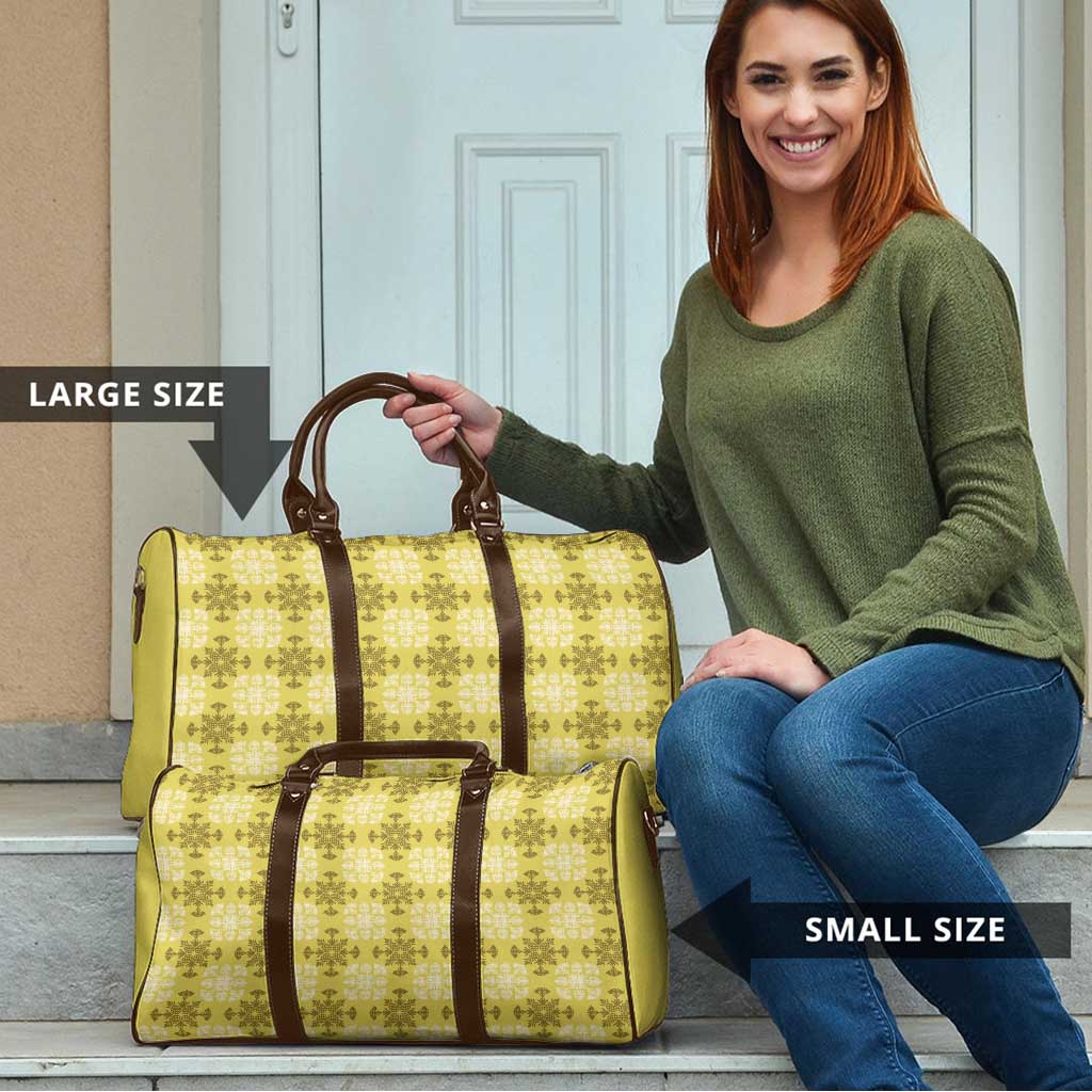 Yellow Hawaiian Quilt Travel Bag Hawaii Pineapple Monstera Palaka Motifs - Polynesian Pride