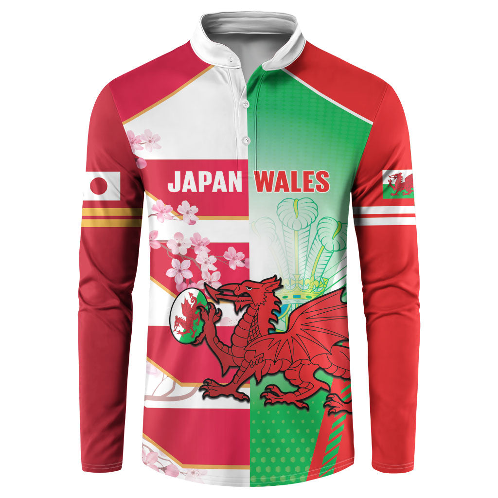 Japan and Wales Rugby Custom Button Sweatshirt Brave Blossoms Welsh Dragon Together