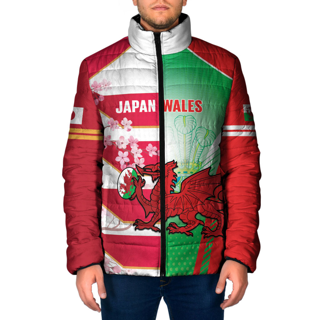 Japan and Wales Rugby Custom Padded Jacket Brave Blossoms Welsh Dragon Together